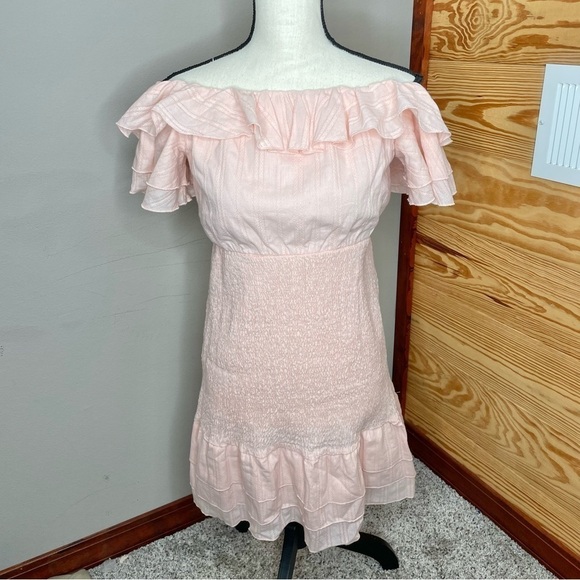 Simplee Pink Ruffle Short Sleeve Smocked Mini Dress Medium NWT - Picture 4 of 11